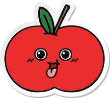 sticker of a cute cartoon red apple vector
