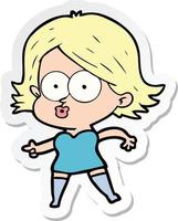 sticker of a cartoon girl pouting vector