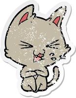 distressed sticker of a cartoon cat hissing vector