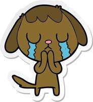 sticker of a cute cartoon dog crying vector