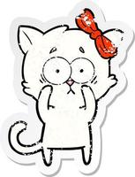 distressed sticker of a cartoon cat vector