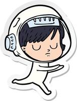 sticker of a cartoon astronaut woman vector