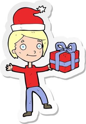 sticker of a cartoon boy with present