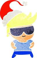 christmas retro cartoon of kawaii boy vector