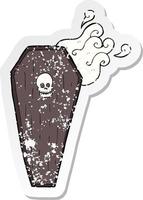 retro distressed sticker of a spooky cartoon coffin vector