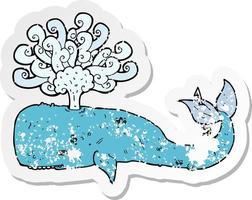 retro distressed sticker of a cartoon whale vector