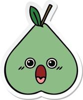 sticker of a cute cartoon green pear vector