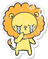 distressed sticker of a crying cartoon lion vector