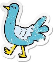 retro distressed sticker of a cartoon walking bird vector