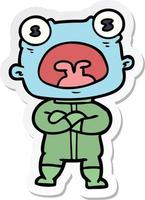 sticker of a cartoon weird alien communicating vector