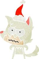 retro cartoon of a annoyed fox wearing santa hat vector