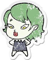 distressed sticker of a cute cartoon vampire girl vector