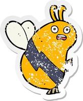 retro distressed sticker of a funny cartoon bee vector