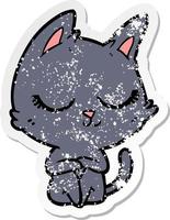 distressed sticker of a calm cartoon cat vector
