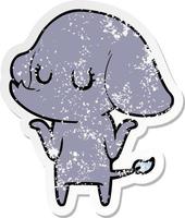 distressed sticker of a cute cartoon elephant shrugging shoulders vector