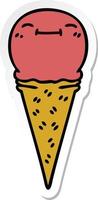 sticker of a quirky hand drawn cartoon happy ice cream vector