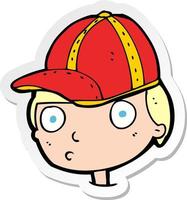 sticker of a cartoon curious boy wearing cap vector