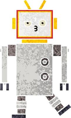 retro illustration style cartoon robot