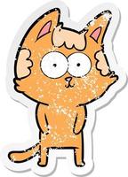 pegatina angustiada de un gato de dibujos animados feliz vector