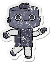 distressed sticker of a cartoon robot vector