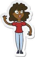 sticker of a cartoon worried woman waving vector