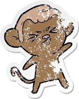 distressed sticker of a cartoon annoyed monkey vector