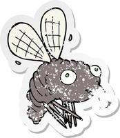 pegatina retro angustiada de una mosca de dibujos animados vector