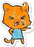 distressed sticker of a cartoon hissing cat vector