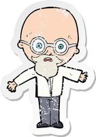 retro distressed sticker of a cartoon genius scientist vector