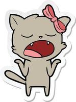 sticker of a cartoon yawning cat shrugging shoulders vector