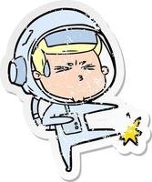 distressed sticker of a cartoon stressed astronaut vector