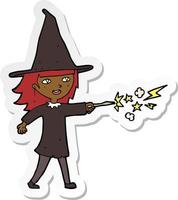 sticker of a cartoon witch girl casting spell vector