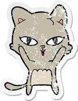 distressed sticker of a cartoon cat vector