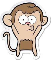 sticker of a cartoon surprised monkey vector