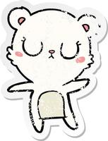 distressed sticker of a peaceful cartoon polar bear vector