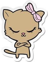 sticker of a cute cartoon cat with bow vector