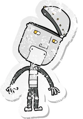 retro distressed sticker of a cartoon robot