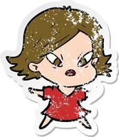 distressed sticker of a cartoon stressed woman vector