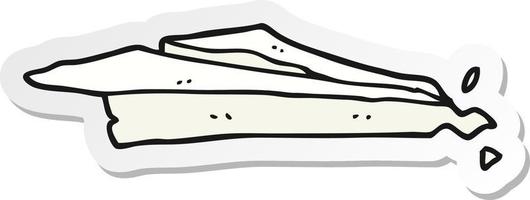 sticker of a cartoon crumpled paper plane vector