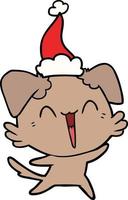 happy little dog line drawing of a wearing santa hat vector