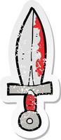 pegatina retro angustiada de una espada sangrienta de dibujos animados vector