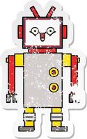 distressed sticker of a cute cartoon happy robot vector