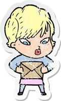 distressed sticker of a cartoon woman vector