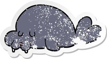 distressed sticker of a cartoon walrus vector