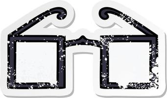 distressed sticker of a cute cartoon square glasses vector