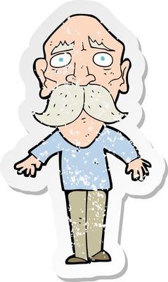 retro distressed sticker of a cartoon sad old man