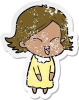 distressed sticker of a happy cartoon girl vector