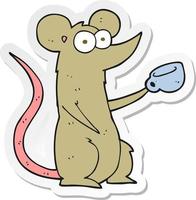 sticker of a cartoon mouse with coffee cup vector
