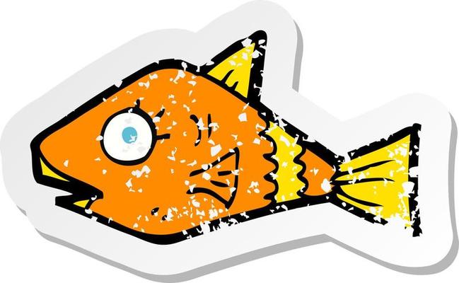 retro distressed sticker of a cartoon fish