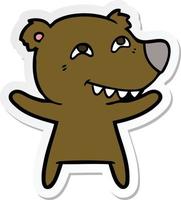 sticker of a cartoon bear showing teeth vector